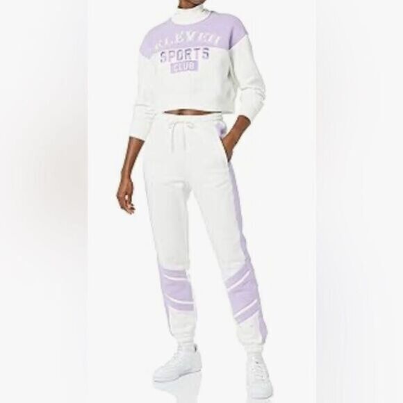 NWT EleVen Venus Williams Purple White 2 Pc Crop Top Joggers Set - Size S - Picture 1 of 13